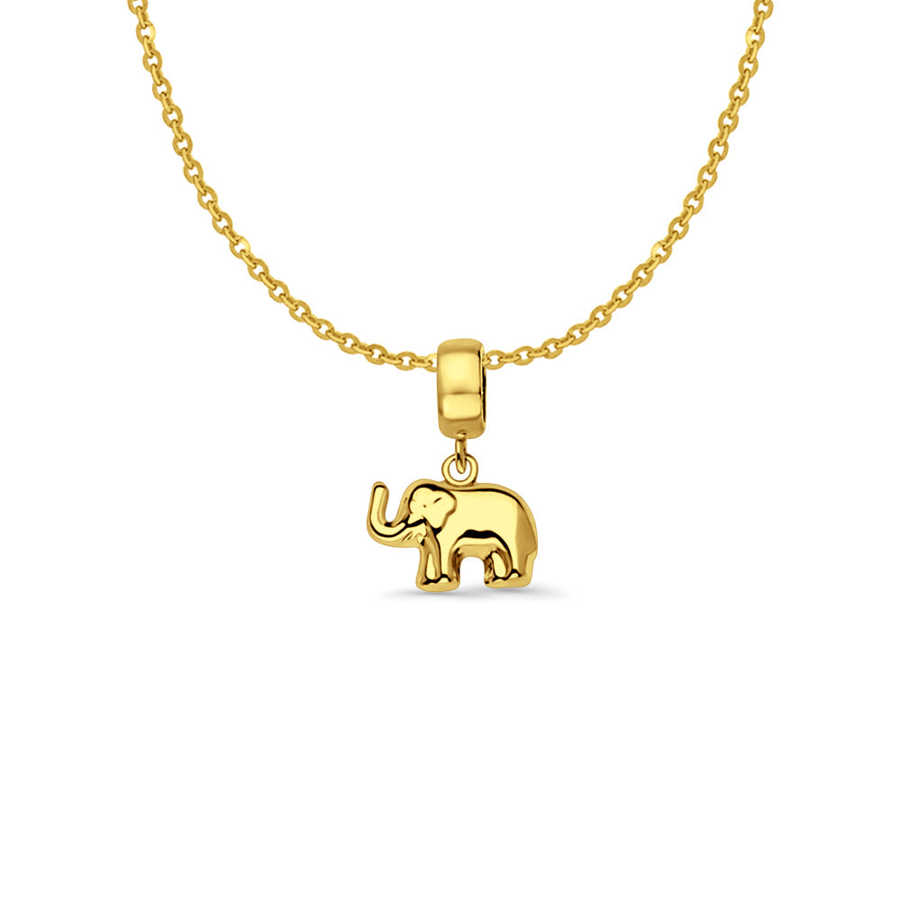 14K Yellow Gold Elephant Charm for Mix&Match Pendant 17mmX11mm With 16 Inch To 22 Inch 1.2MM Width Side DC Rolo Cable Chain Necklace