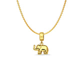 14K Yellow Gold Elephant Charm for Mix&Match Pendant 17mmX11mm With 16 Inch To 22 Inch 1.2MM Width Angle Cut Round Rolo Chain Necklace