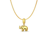 14K Yellow Gold Elephant Charm for Mix&Match Pendant 17mmX11mm With 16 Inch To 22 Inch 0.9MM Width Angle Cut Round Rolo Chain Necklace