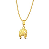 14K Yellow Gold Horse Shoe Charm for Mix&Match Pendant 22mmX10mm With 16 Inch To 18 Inch 1.0MM Width Box Chain Necklace