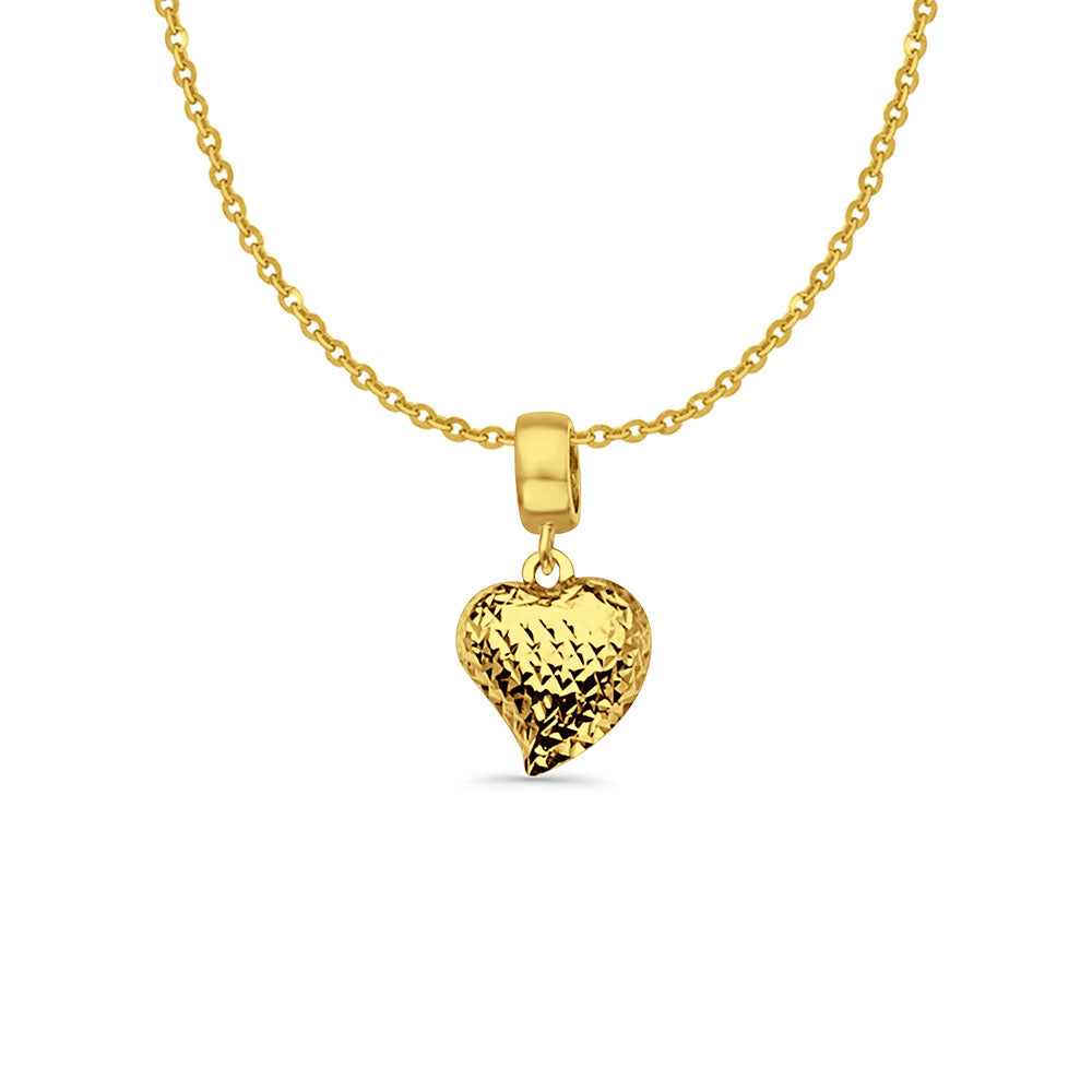14K Yellow Gold Heart Charm for Mix&Match Pendant 20mmX10mm With 16 Inch To 22 Inch 1.2MM Width Side DC Rolo Cable Chain Necklace