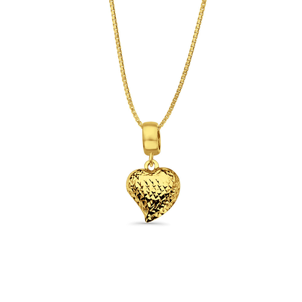 14K Yellow Gold Heart Charm for Mix&Match Pendant 20mmX10mm With 16 Inch To 24 Inch 0.6MM Width Box Chain Necklace