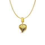 14K Yellow Gold Heart Charm for Mix&Match Pendant 20mmX10mm With 16 Inch To 22 Inch 0.9MM Width Angle Cut Round Rolo Chain Necklace