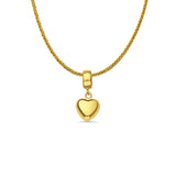 14K Yellow Gold Heart Charm for Mix&Match Pendant 17mmX8mm With 16 Inch To 24 Inch 0.8MM Width Square Wheat Chain Necklace