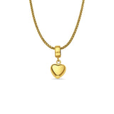 14K Yellow Gold Heart Charm for Mix&Match Pendant 17mmX8mm With 16 Inch To 24 Inch 1.1MM Width Wheat Chain Necklace