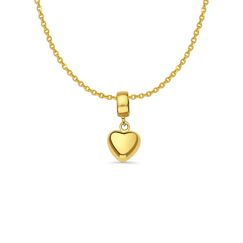 14K Yellow Gold Heart Charm for Mix&Match Pendant 17mmX8mm With 16 Inch To 22 Inch 1.2MM Width Side DC Rolo Cable Chain Necklace