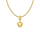 14K Yellow Gold Heart Charm for Mix&Match Pendant 17mmX8mm With 16 Inch To 22 Inch 1.2MM Width Flat Open Wheat Chain Necklace
