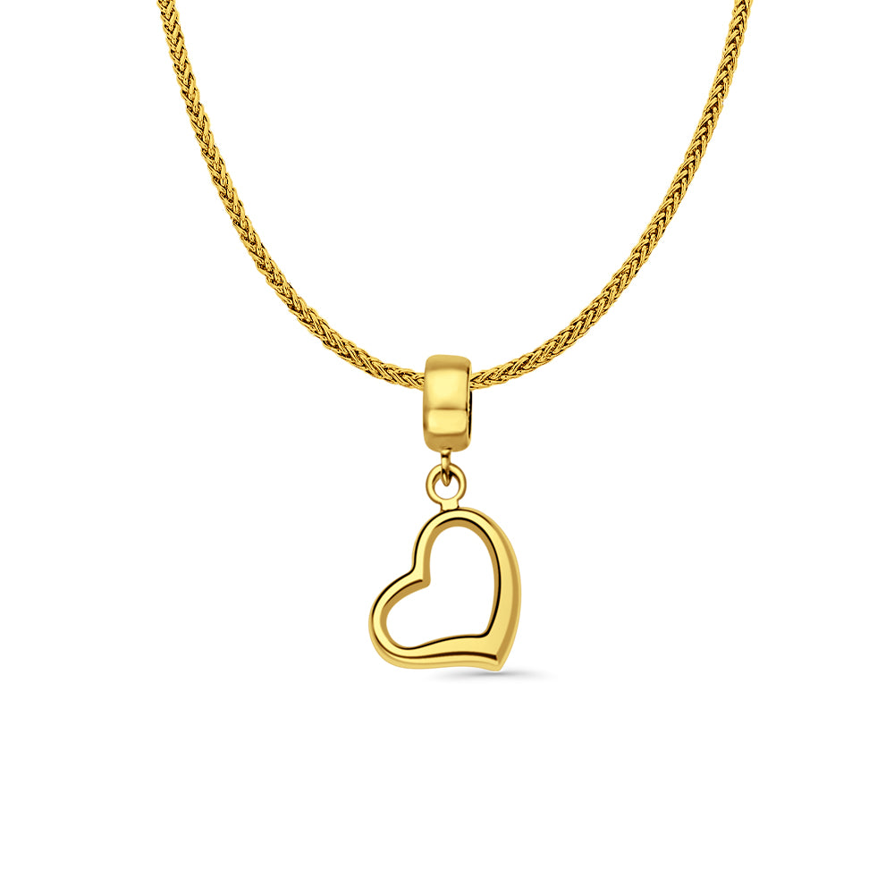 14K Yellow Gold Heart Charm for Mix&Match Pendant 21mmX10mm With 16 Inch To 24 Inch 0.8MM Width Square Wheat Chain Necklace