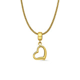 14K Yellow Gold Heart Charm for Mix&Match Pendant 21mmX10mm With 16 Inch To 24 Inch 1.1MM Width Wheat Chain Necklace