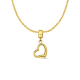 14K Yellow Gold Heart Charm for Mix&Match Pendant 21mmX10mm With 16 Inch To 22 Inch 1.2MM Width Side DC Rolo Cable Chain Necklace