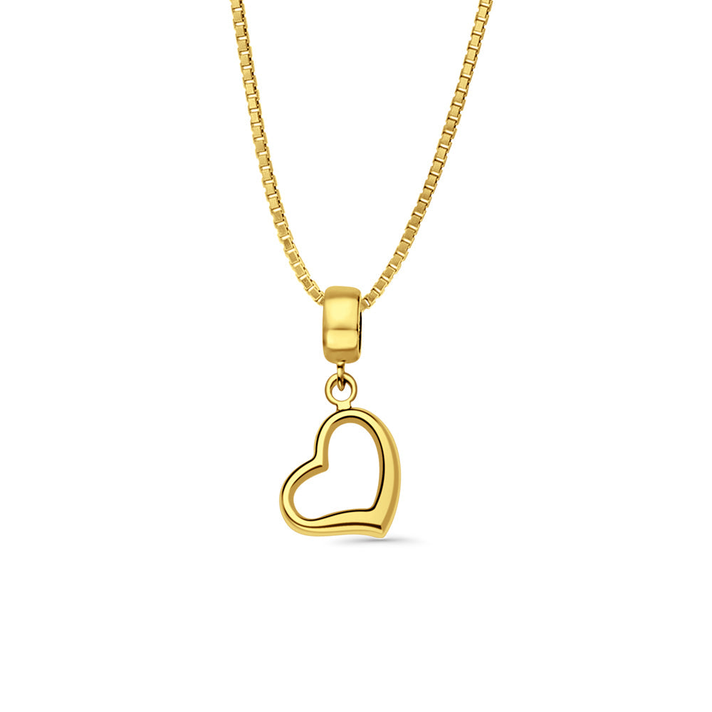 14K Yellow Gold Heart Charm for Mix&Match Pendant 21mmX10mm With 16 Inch To 24 Inch 1.0MM Width Box Chain Necklace