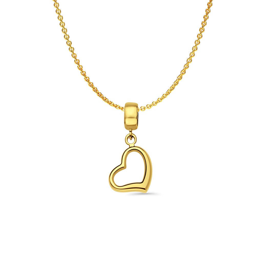 14K Yellow Gold Heart Charm for Mix&Match Pendant 21mmX10mm With 16 Inch To 22 Inch 1.2MM Width Angle Cut Round Rolo Chain Necklace