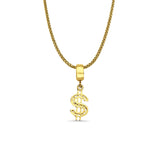 14K Yellow Gold $ Sign Charm for Mix&Match Pendant 21mmX6mm With 16 Inch To 24 Inch 0.9MM Width Wheat Chain Necklace