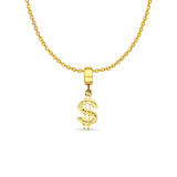 14K Yellow Gold $ Sign Charm for Mix&Match Pendant 21mmX6mm With 16 Inch To 22 Inch 1.2MM Width Side DC Rolo Cable Chain Necklace