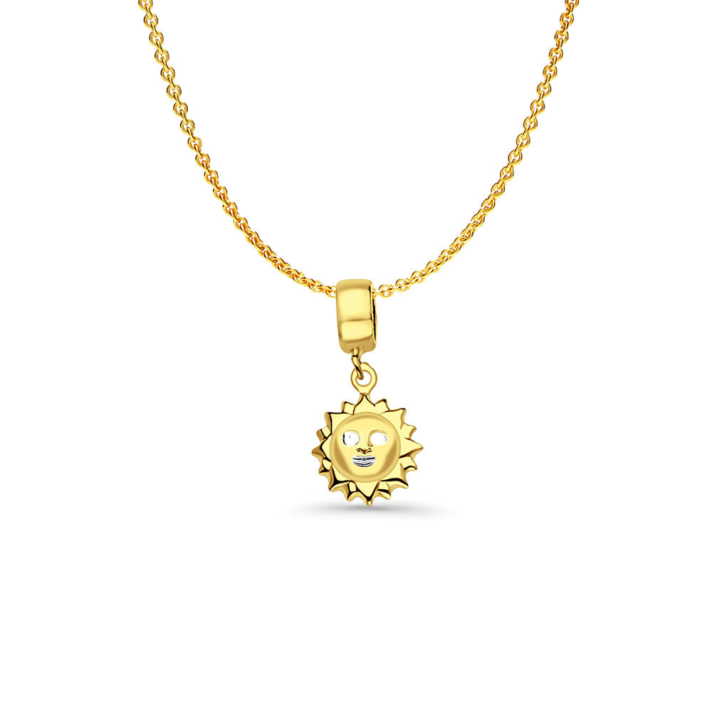 14K Yellow Gold Sun Charm for Mix&Match Pendant 19mmX9mm With 16 Inch To 22 Inch 1.2MM Width Angle Cut Round Rolo Chain Necklace