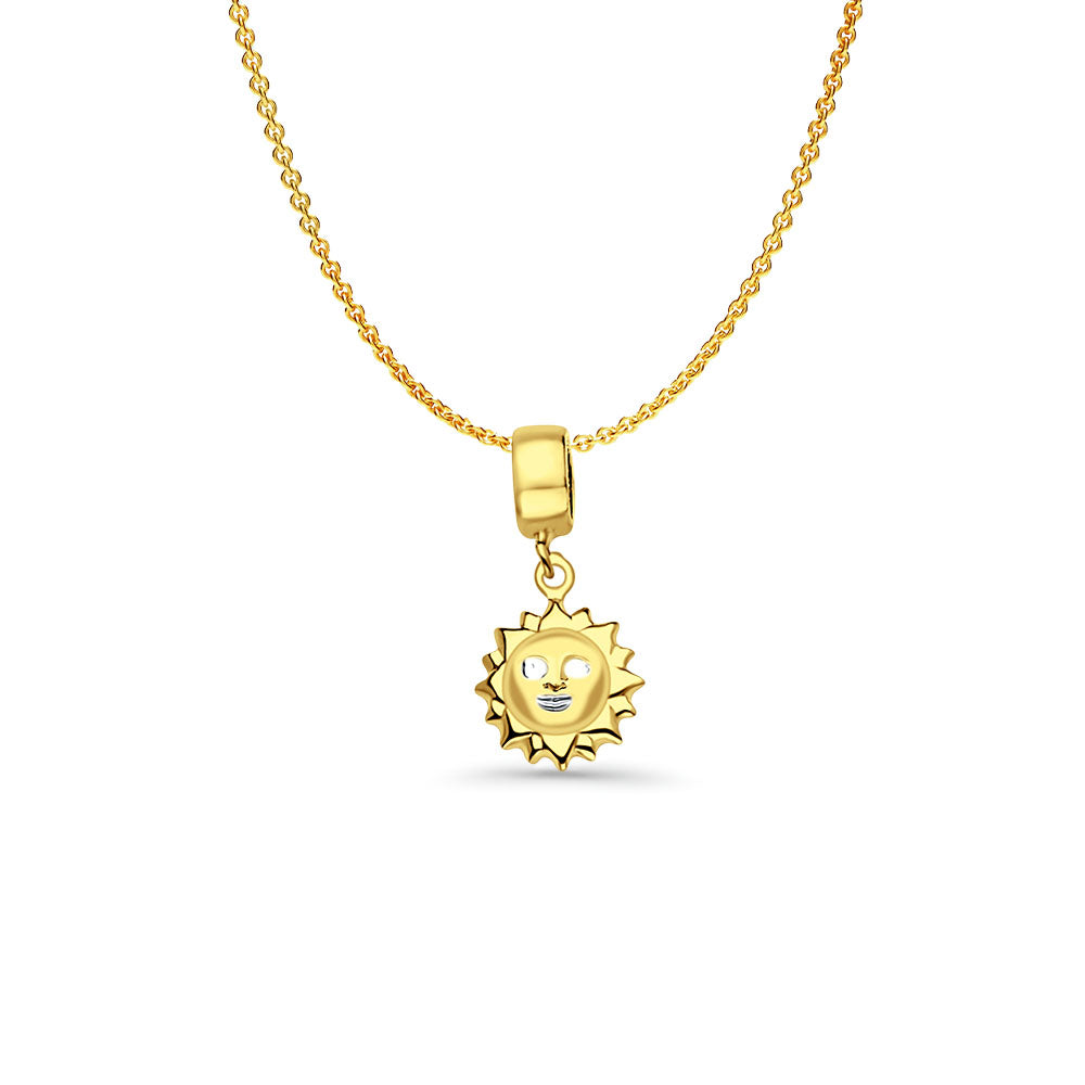14K Yellow Gold Sun Charm for Mix&Match Pendant 19mmX9mm With 16 Inch To 22 Inch 0.9MM Width Angle Cut Round Rolo Chain Necklace