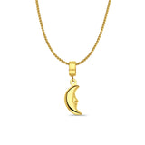 14K Yellow Gold Moon Charm for Mix&Match Pendant 22mmX5mm With 16 Inch To 24 Inch 0.8MM Width D.C. Round Wheat Chain Necklace