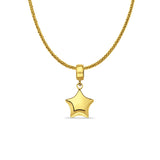 14K Yellow Gold Star Charm for Mix&Match Pendant 20mmX10mm With 16 Inch To 24 Inch 0.8MM Width Square Wheat Chain Necklace