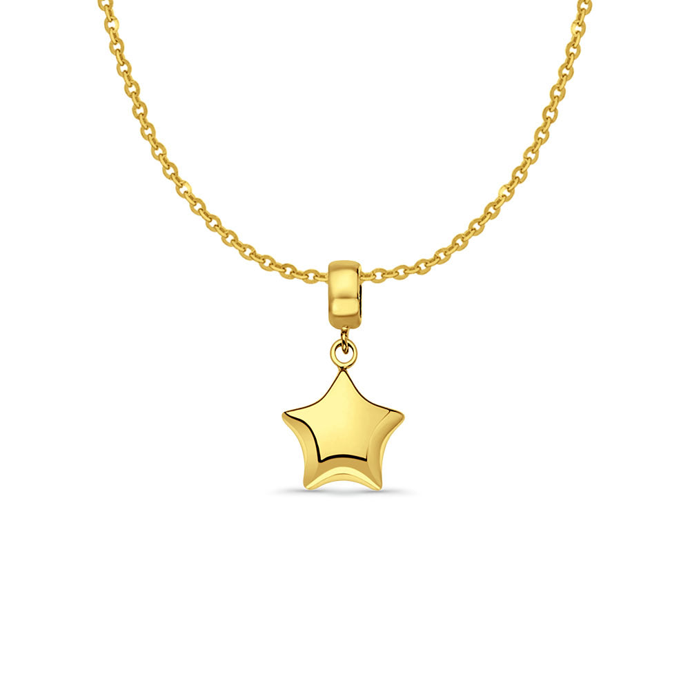 14K Yellow Gold Star Charm for Mix&Match Pendant 20mmX10mm With 16 Inch To 22 Inch 1.2MM Width Side DC Rolo Cable Chain Necklace
