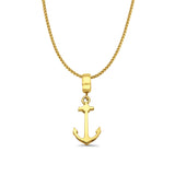 14K Yellow Gold Anchor Charm for Mix&Match Pendant 24mmX9mm With 16 Inch To 24 Inch 0.9MM Width Wheat Chain Necklace