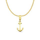 14K Yellow Gold Anchor Charm for Mix&Match Pendant 24mmX9mm With 16 Inch To 22 Inch 1.2MM Width Side DC Rolo Cable Chain Necklace
