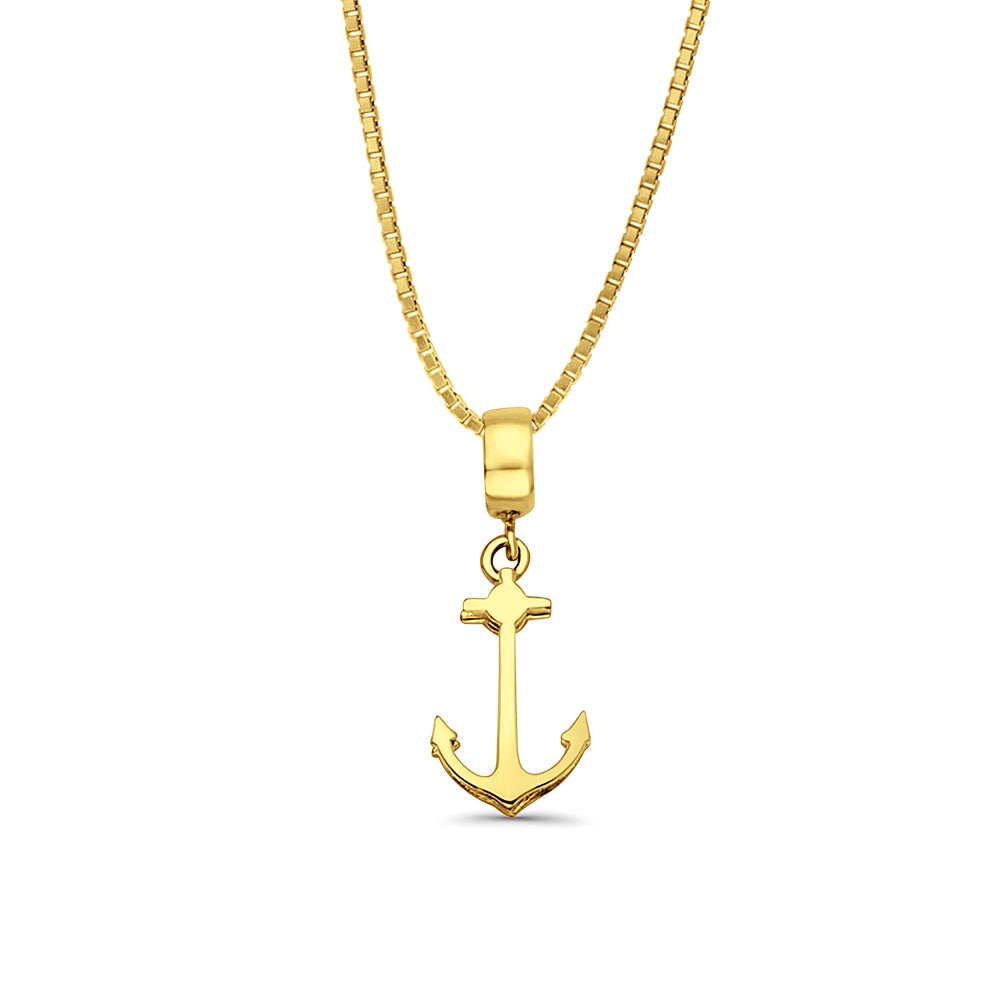14K Yellow Gold Anchor Charm for Mix&Match Pendant 24mmX9mm With 16 Inch To 22 Inch 1.0MM Width Box Chain Necklace