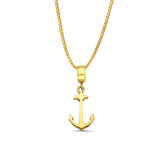 14K Yellow Gold Anchor Charm for Mix&Match Pendant 24mmX9mm With 16 Inch To 22 Inch 1.0MM Width Box Chain Necklace