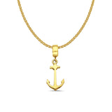 14K Yellow Gold Anchor Charm for Mix&Match Pendant 24mmX9mm With 16 Inch To 22 Inch 1.2MM Width Flat Open Wheat Chain Necklace