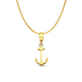 14K Yellow Gold Anchor Charm for Mix&Match Pendant 24mmX9mm With 16 Inch To 22 Inch 1.2MM Width Angle Cut Round Rolo Chain Necklace