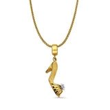14K Yellow Gold Shoe Charm for Mix&Match Pendant 29mmX6mm With 16 Inch To 24 Inch 0.9MM Width Wheat Chain Necklace