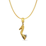 14K Yellow Gold Shoe Charm for Mix&Match Pendant 29mmX6mm With 16 Inch To 22 Inch 1.2MM Width Angle Cut Round Rolo Chain Necklace