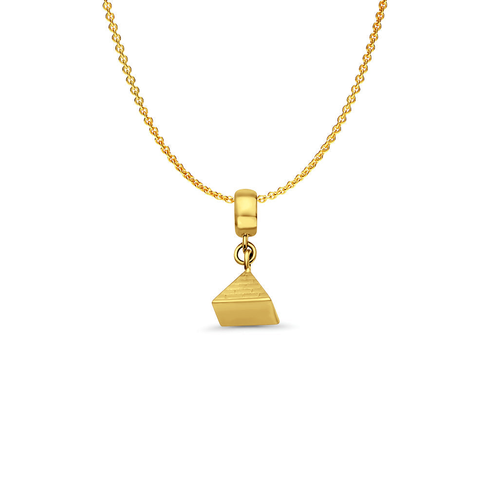 14K Yellow Gold Pyramid Charm for Mix&Match Pendant 17mmX7mm With 16 Inch To 22 Inch 0.9MM Width Angle Cut Round Rolo Chain Necklace