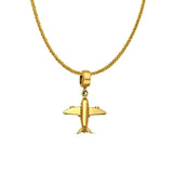 14K Yellow Gold Air Plane Charm for Mix&Match Pendant 22mmX16mm With 16 Inch To 24 Inch 0.8MM Width Square Wheat Chain Necklace