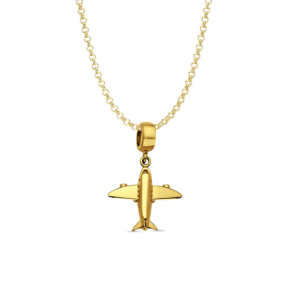 14K Yellow Gold Air Plane Charm for Mix&Match Pendant 22mmX16mm With 16 Inch To 22 Inch 1.2MM Width Classic Rolo Cable Chain Necklace