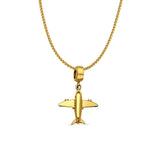 14K Yellow Gold Air Plane Charm for Mix&Match Pendant 22mmX16mm With 16 Inch To 22 Inch 1.0MM Width D.C. Round Wheat Chain Necklace