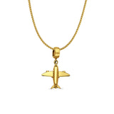 14K Yellow Gold Air Plane Charm for Mix&Match Pendant 22mmX16mm With 16 Inch To 24 Inch 0.8MM Width D.C. Round Wheat Chain Necklace