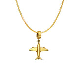 14K Yellow Gold Air Plane Charm for Mix&Match Pendant 22mmX16mm With 16 Inch To 22 Inch 1.2MM Width Angle Cut Round Rolo Chain Necklace