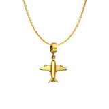 14K Yellow Gold Air Plane Charm for Mix&Match Pendant 22mmX16mm With 16 Inch To 22 Inch 0.9MM Width Angle Cut Round Rolo Chain Necklace