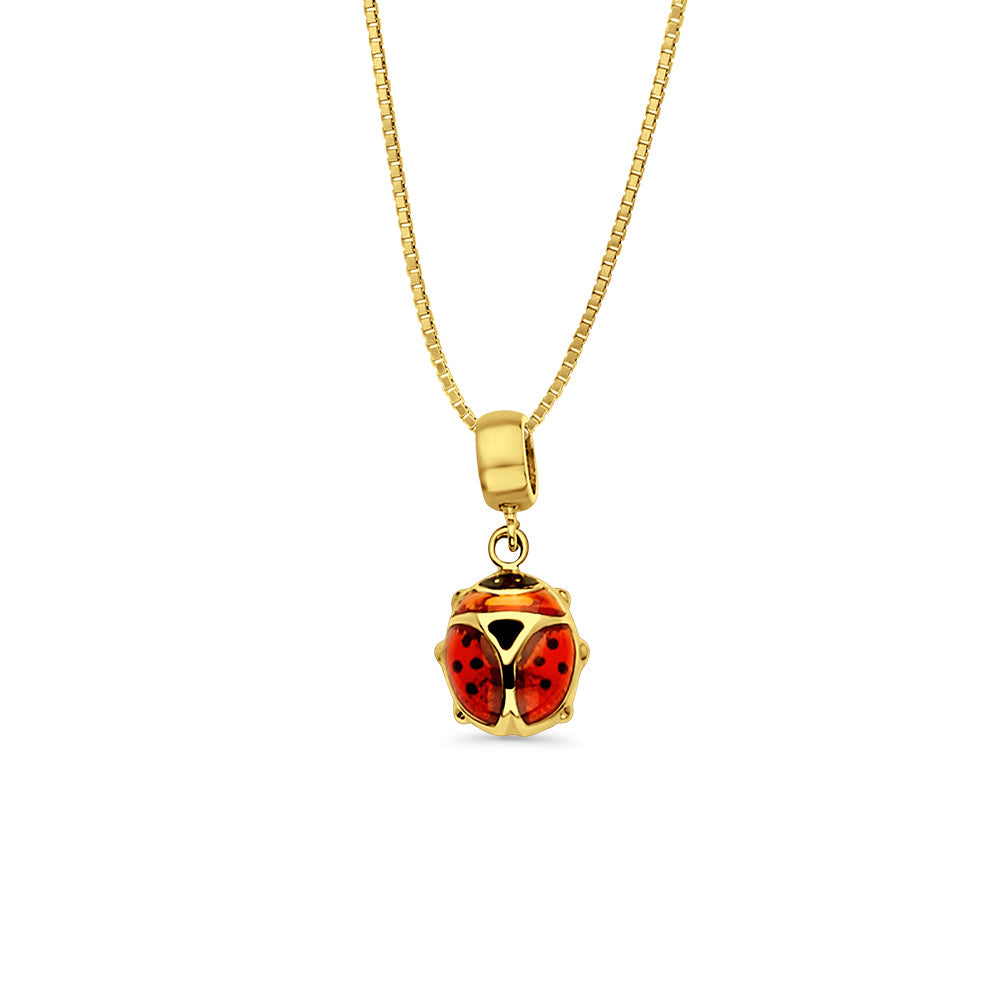 14K Yellow Gold Lady Bug Charm for Mix&Match Pendant 20mmX9mm With 16 Inch To 24 Inch 0.6MM Width Box Chain Necklace