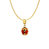 14K Yellow Gold Lady Bug Charm for Mix&Match Pendant 20mmX9mm With 16 Inch To 22 Inch 1.2MM Width Angle Cut Round Rolo Chain Necklace