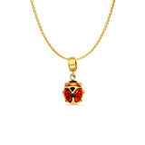 14K Yellow Gold Lady Bug Charm for Mix&Match Pendant 20mmX9mm With 16 Inch To 22 Inch 0.9MM Width Angle Cut Round Rolo Chain Necklace