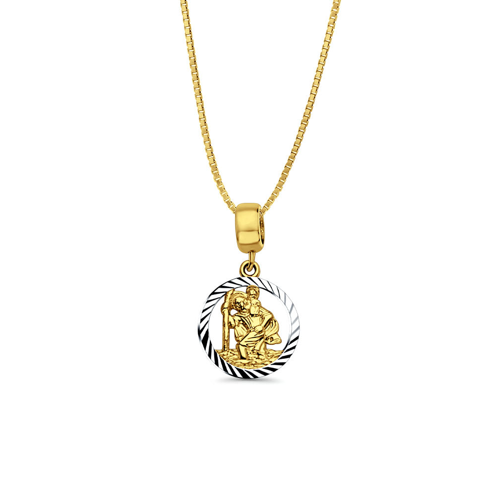 14K Yellow Gold Saint Christopher for Mix&Match Pendant 21mmX12mm With 16 Inch To 24 Inch 0.6MM Width Box Chain Necklace