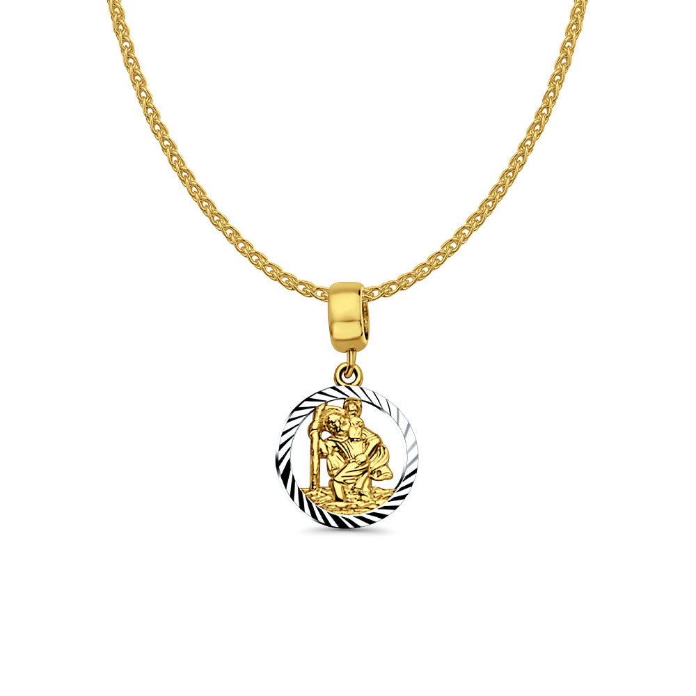 14K Yellow Gold Saint Christopher for Mix&Match Pendant 21mmX12mm With 16 Inch To 22 Inch 1.2MM Width Flat Open Wheat Chain Necklace