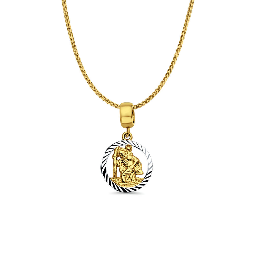 14K Yellow Gold Saint Christopher for Mix&Match Pendant 21mmX12mm With 16 Inch To 24 Inch 1.0MM Width D.C. Round Wheat Chain Necklace
