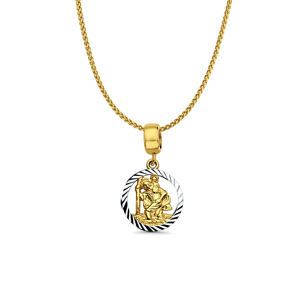 14K Yellow Gold Saint Christopher for Mix&Match Pendant 21mmX12mm With 16 Inch To 24 Inch 0.8MM Width D.C. Round Wheat Chain Necklace