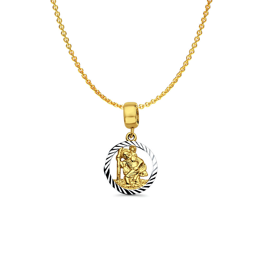 14K Yellow Gold Saint Christopher for Mix&Match Pendant 21mmX12mm With 16 Inch To 22 Inch 1.2MM Width Angle Cut Round Rolo Chain Necklace