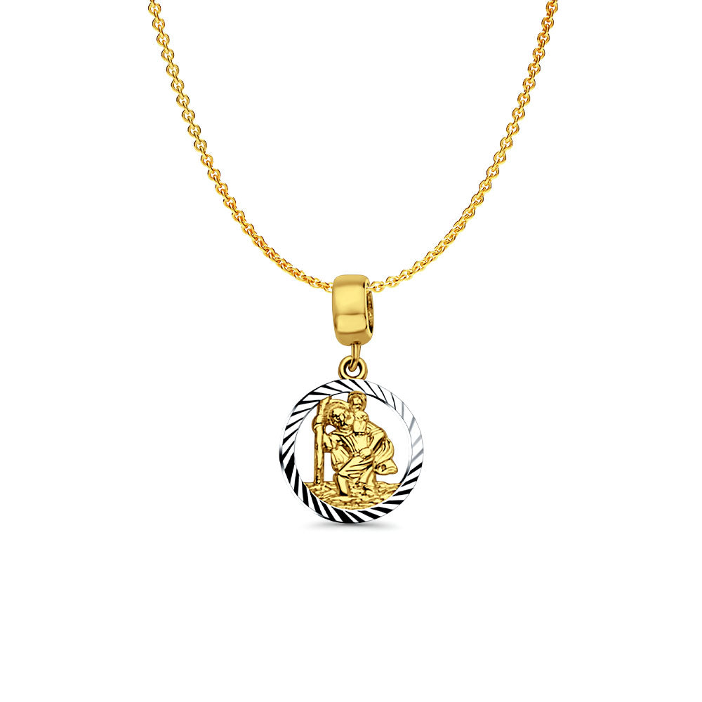 14K Yellow Gold Saint Christopher for Mix&Match Pendant 21mmX12mm With 16 Inch To 22 Inch 0.9MM Width Angle Cut Round Rolo Chain Necklace