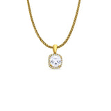 14K Yellow Gold Cushion Cut Cubic Zirconia Pendant 13mmX8mm With 16 Inch To 24 Inch 1.1MM Width Wheat Chain Necklace