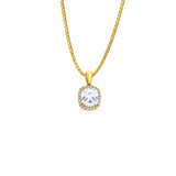 14K Yellow Gold Cushion Cut Cubic Zirconia Pendant 13mmX8mm With 16 Inch To 22 Inch 1.0MM Width Box Chain Necklace