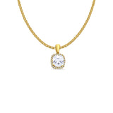14K Yellow Gold Cushion Cut Cubic Zirconia Pendant 13mmX8mm With 16 Inch To 22 Inch 1.2MM Width Flat Open Wheat Chain Necklace